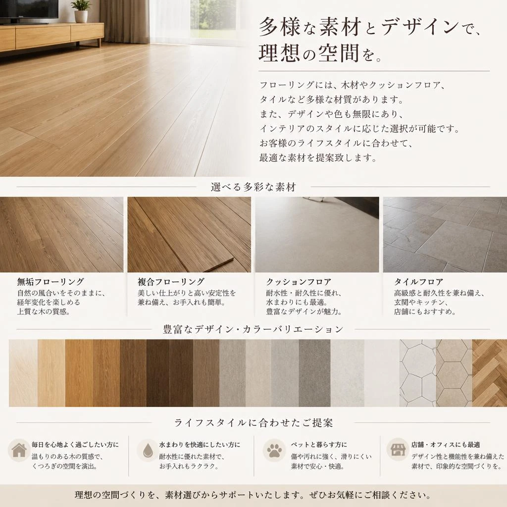 さまざまな材質とデザイン